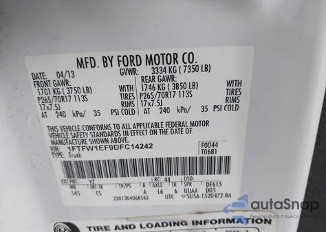 2013 Ford F-150 Xl from USA, damaged, VIN 1FTFW1EF9DFC14242